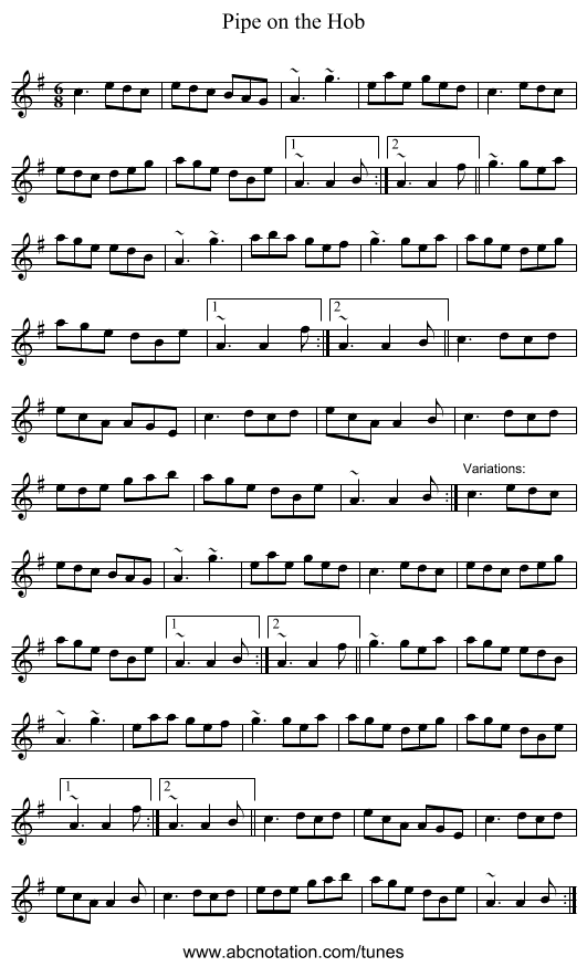 Pipe on the Hob - staff notation