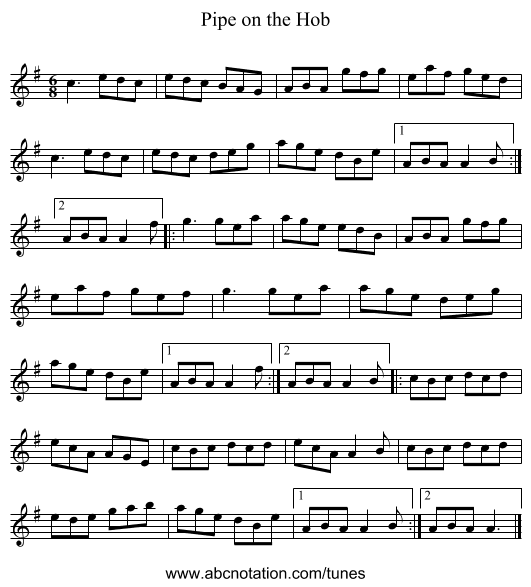 Pipe on the Hob - staff notation