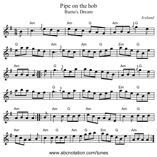 Pipe on the hob - staff notation