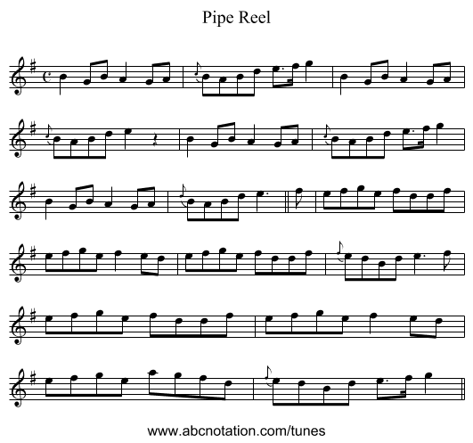 Pipe Reel - staff notation