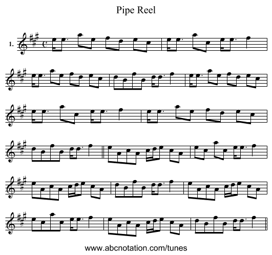 Pipe Reel - staff notation