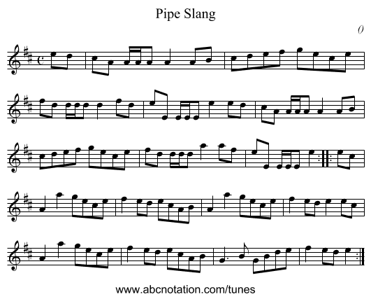 Pipe Slang - staff notation
