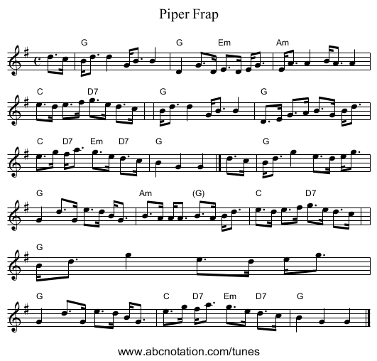 Piper Frap - staff notation