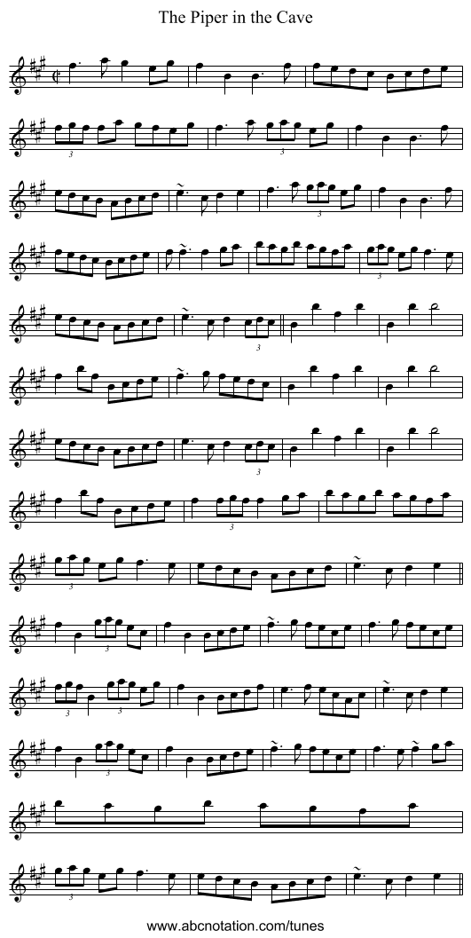 Piper in the Cave, The - staff notation
