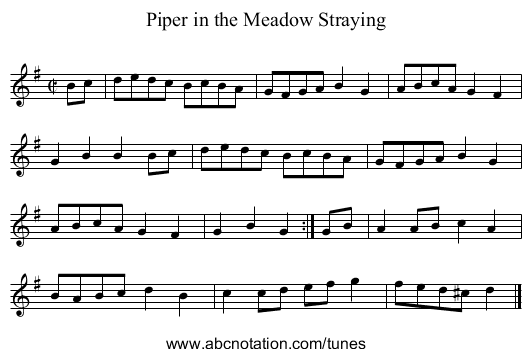 Piper in the Meadow Straying - staff notation