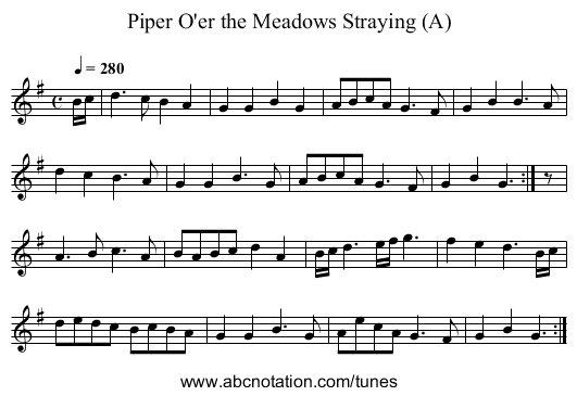 Piper O'er the Meadows Straying (A) - staff notation