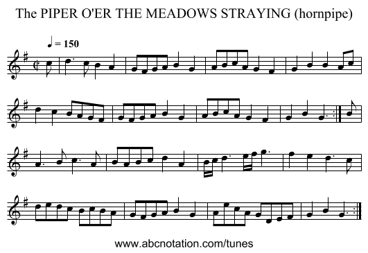 PIPER O'ER THE MEADOWS STRAYING (hornpipe), The - staff notation