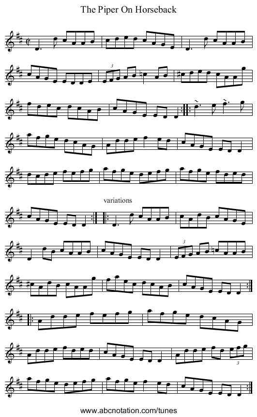 Piper On Horseback, The - staff notation