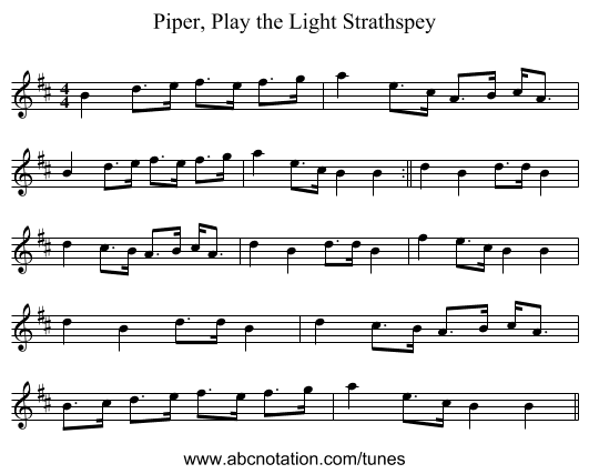 Piper, Play the Light Strathspey - staff notation