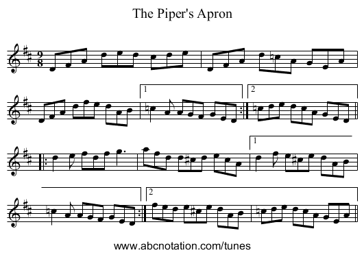 Piper's Apron, The - staff notation