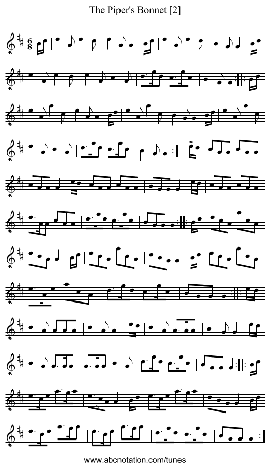 Piper's Bonnet [2], The - staff notation