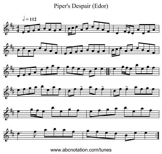 Piper's Despair (Edor) - staff notation