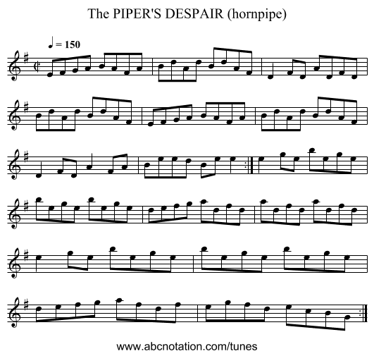PIPER'S DESPAIR (hornpipe), The - staff notation