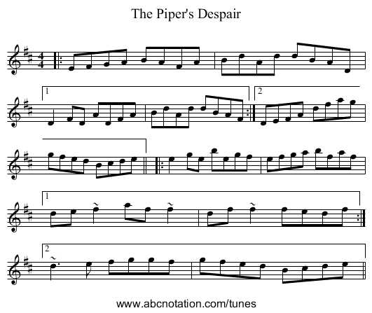 Piper's Despair, The - staff notation