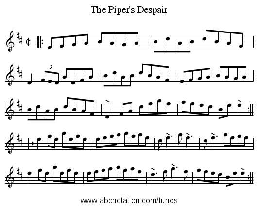 Piper's Despair, The - staff notation