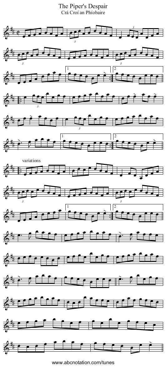 Piper's Despair, The - staff notation