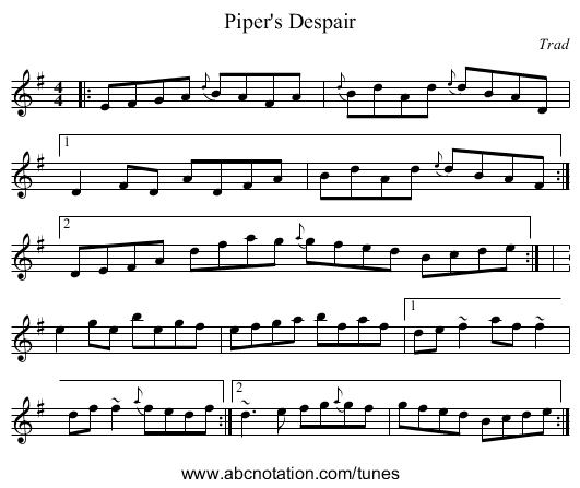 Piper's Despair - staff notation