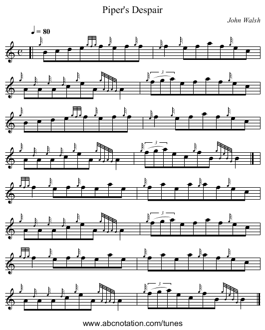 Piper's Despair - staff notation