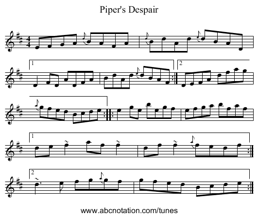 Piper's Despair - staff notation