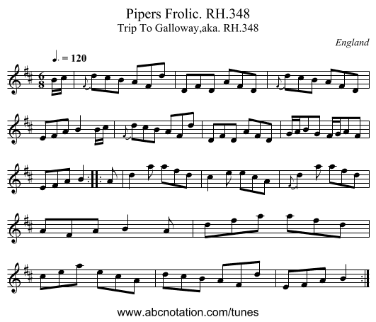 Pipers Frolic. RH.348 - staff notation