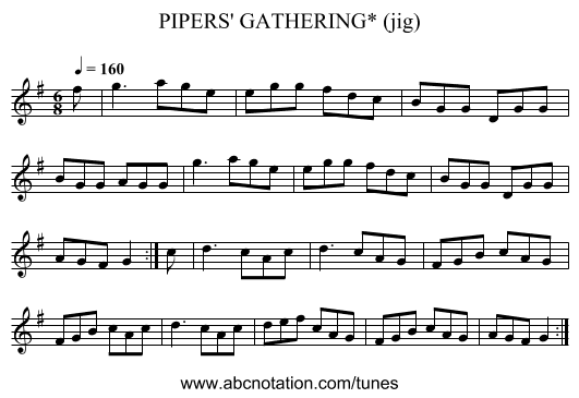 PIPERS' GATHERING* (jig) - staff notation