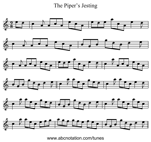 Piper’s Jesting, The - staff notation
