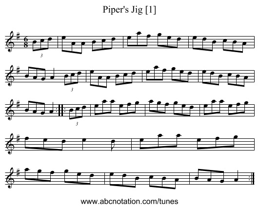 Piper's Jig [1] - staff notation