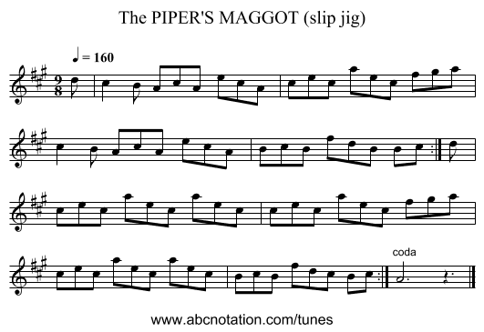 PIPER'S MAGGOT (slip jig), The - staff notation