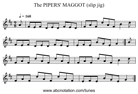 PIPERS' MAGGOT (slip jig), The - staff notation