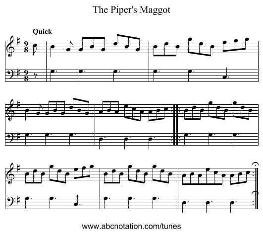 Piper's Maggot, The - staff notation