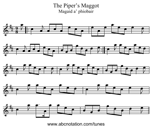 Piper’s Maggot, The - staff notation