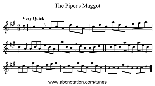 Piper's Maggot, The - staff notation