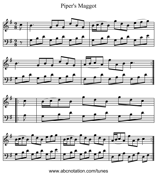 Piper's Maggot - staff notation