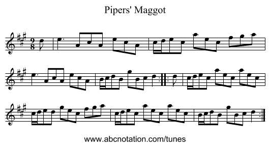 Pipers' Maggot - staff notation