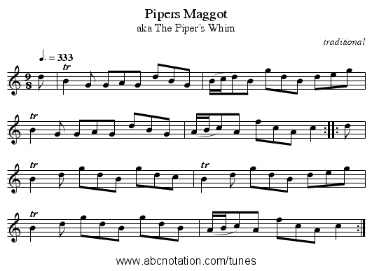 Pipers Maggot - staff notation