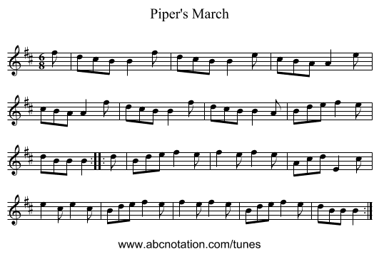 Piper's March - staff notation