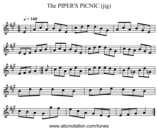 PIPER'S PICNIC (jig), The - staff notation