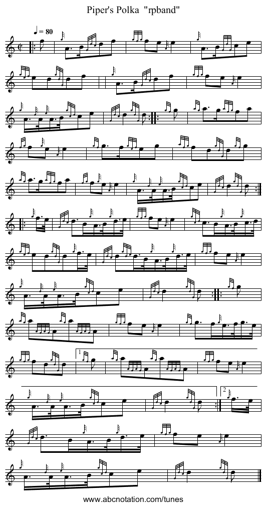 Piper's Polka  rpband - staff notation