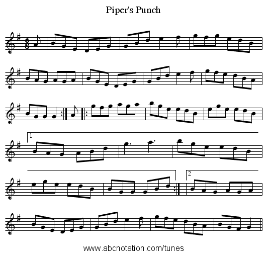 Piper's Punch - staff notation