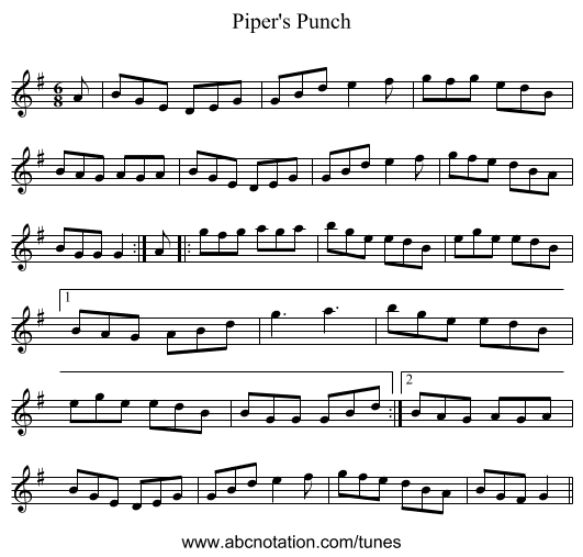 Piper's Punch - staff notation