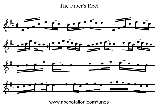 Piper's Reel, The - staff notation