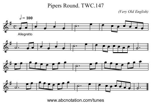 Pipers Round. TWC.147 - staff notation