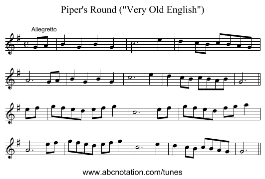 Piper's Round (Very Old English) - staff notation