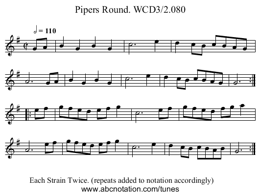 Pipers Round. WCD3/2.080 - staff notation