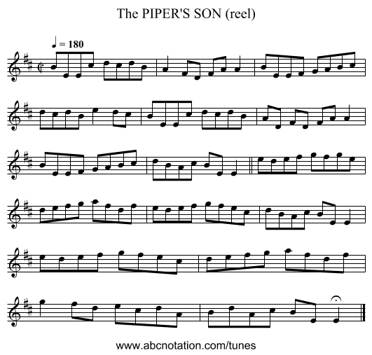 PIPER'S SON (reel), The - staff notation