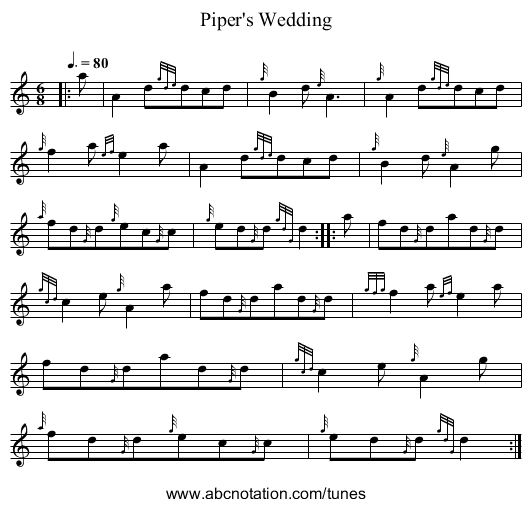 Piper's Wedding - staff notation