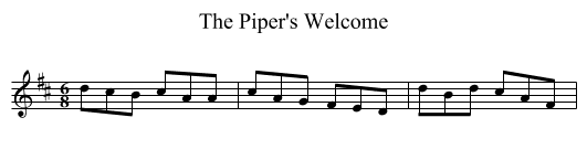 Piper's Welcome, The - staff notation