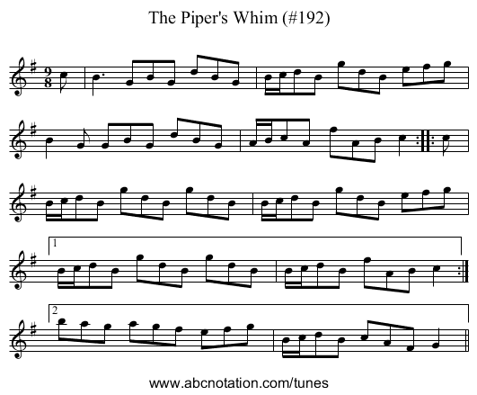 Piper's Whim (#192), The - staff notation