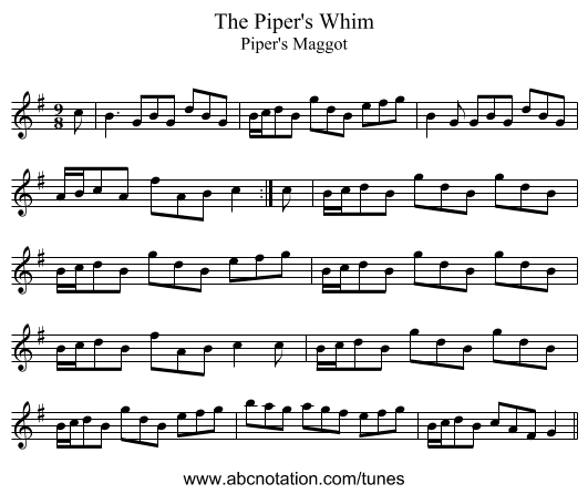 Piper's Whim, The - staff notation