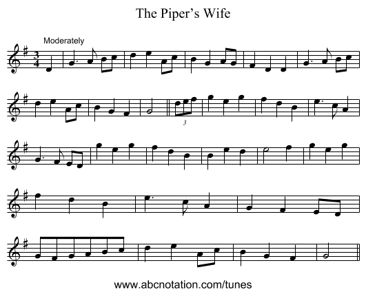 Piper’s Wife, The - staff notation